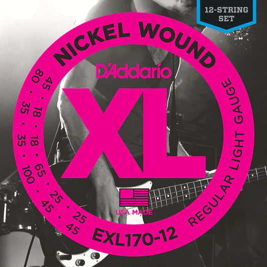D'Addario EXL170-12 | XL Nickel Wound Bass Strings 18-100 Gauge | Light | 12-String