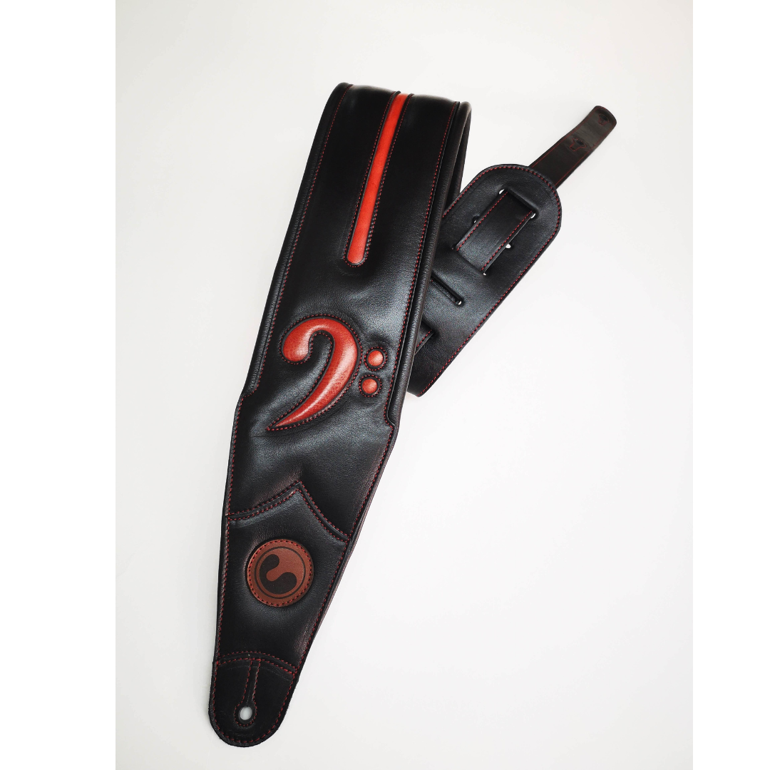 Ergo Straps FA 4" Black/Red Genuine Padded Leather Bass Strap - Made in Chile