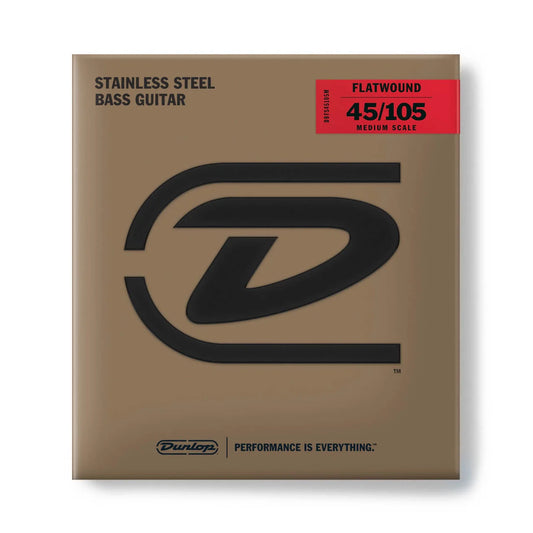 Dunlop DBFS45105M Stainless Steel Flatwound Bass Strings 45-105 Gauge | Medium Scale