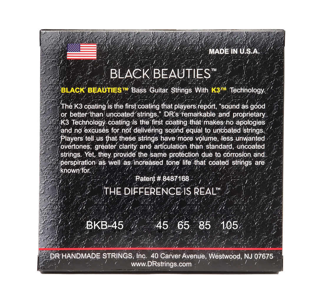DR Black Beauties Hi-Performance Coated 4-String Bass String Set | Medium | 45-105
