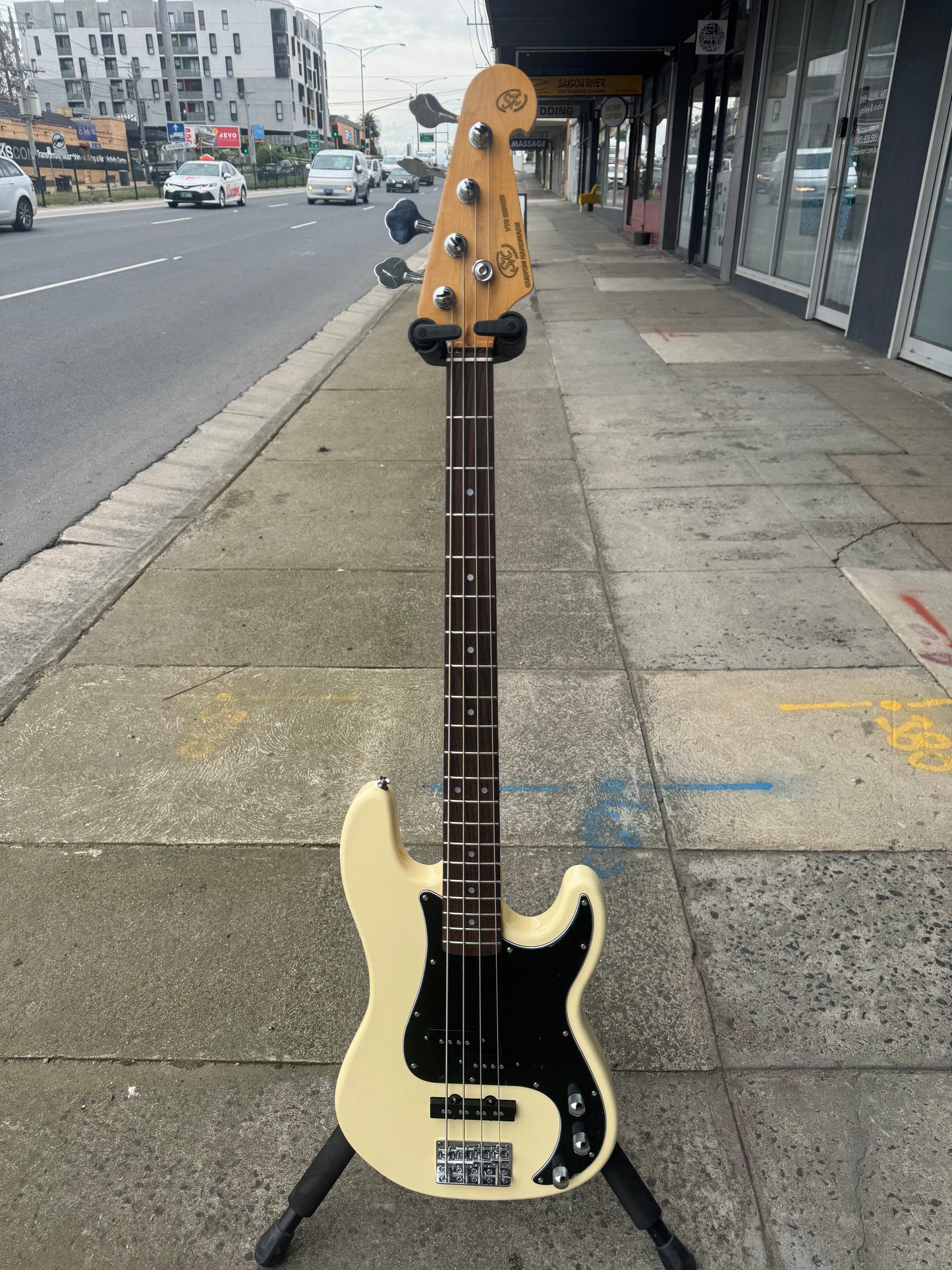 SX VTG Series Vintage PJ Style Bass Guitar | Vintage White