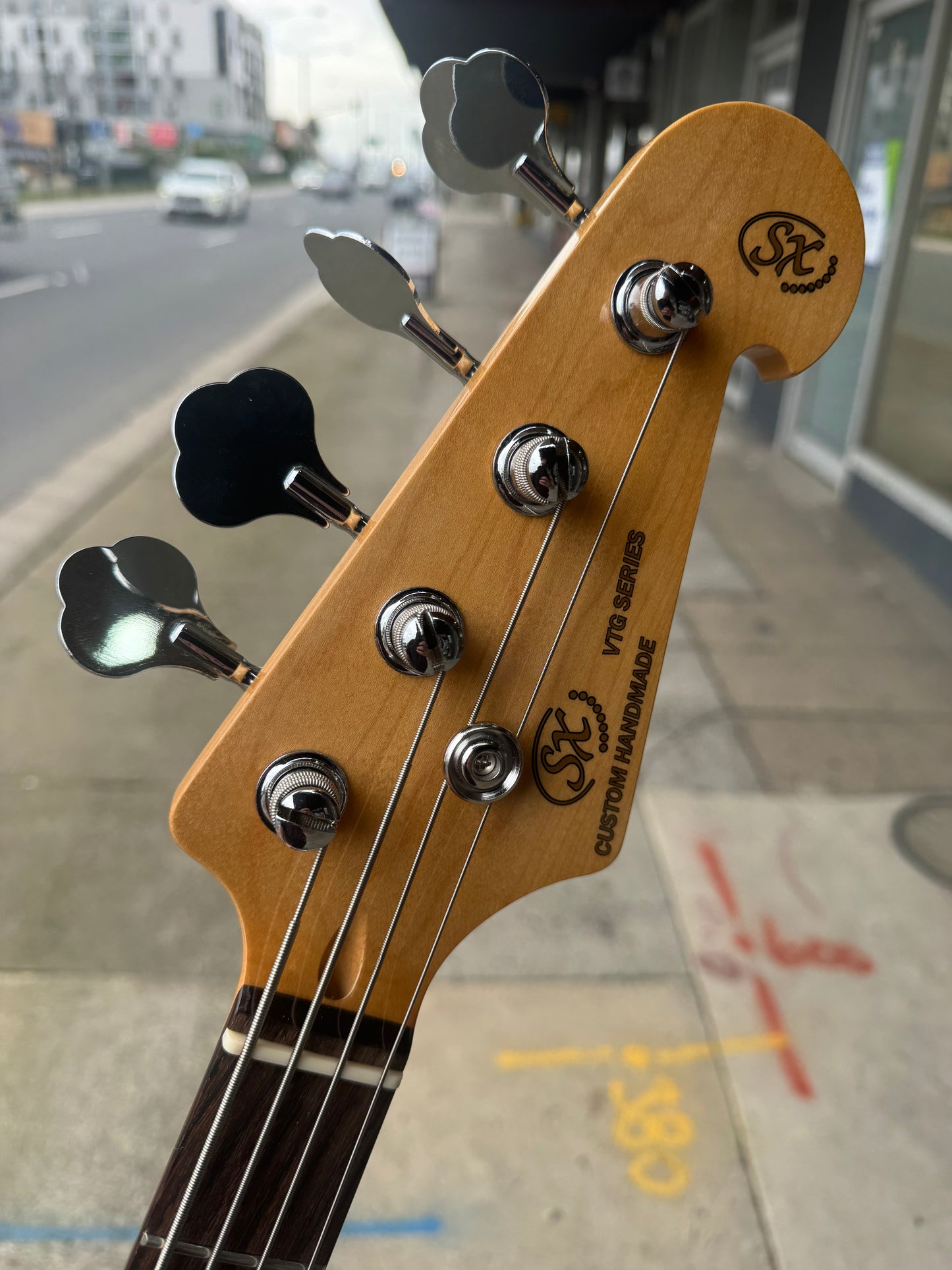 SX VTG Series Vintage PJ Style Bass Guitar | Vintage White