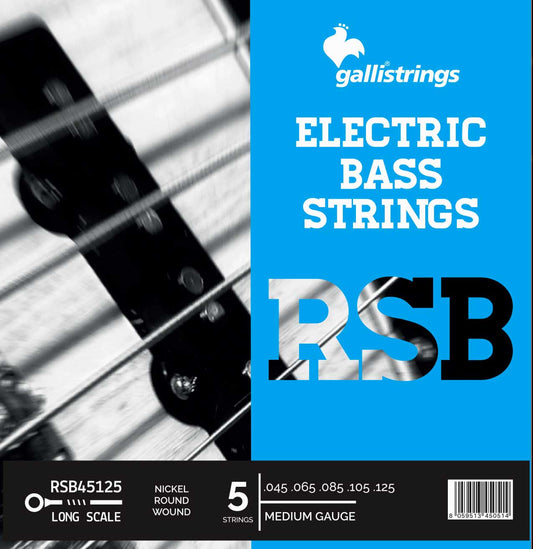 Galli RSB45125 Nickel Round Wound Long Scale 5-String Bass String Set | Medium Gauge | 45-125