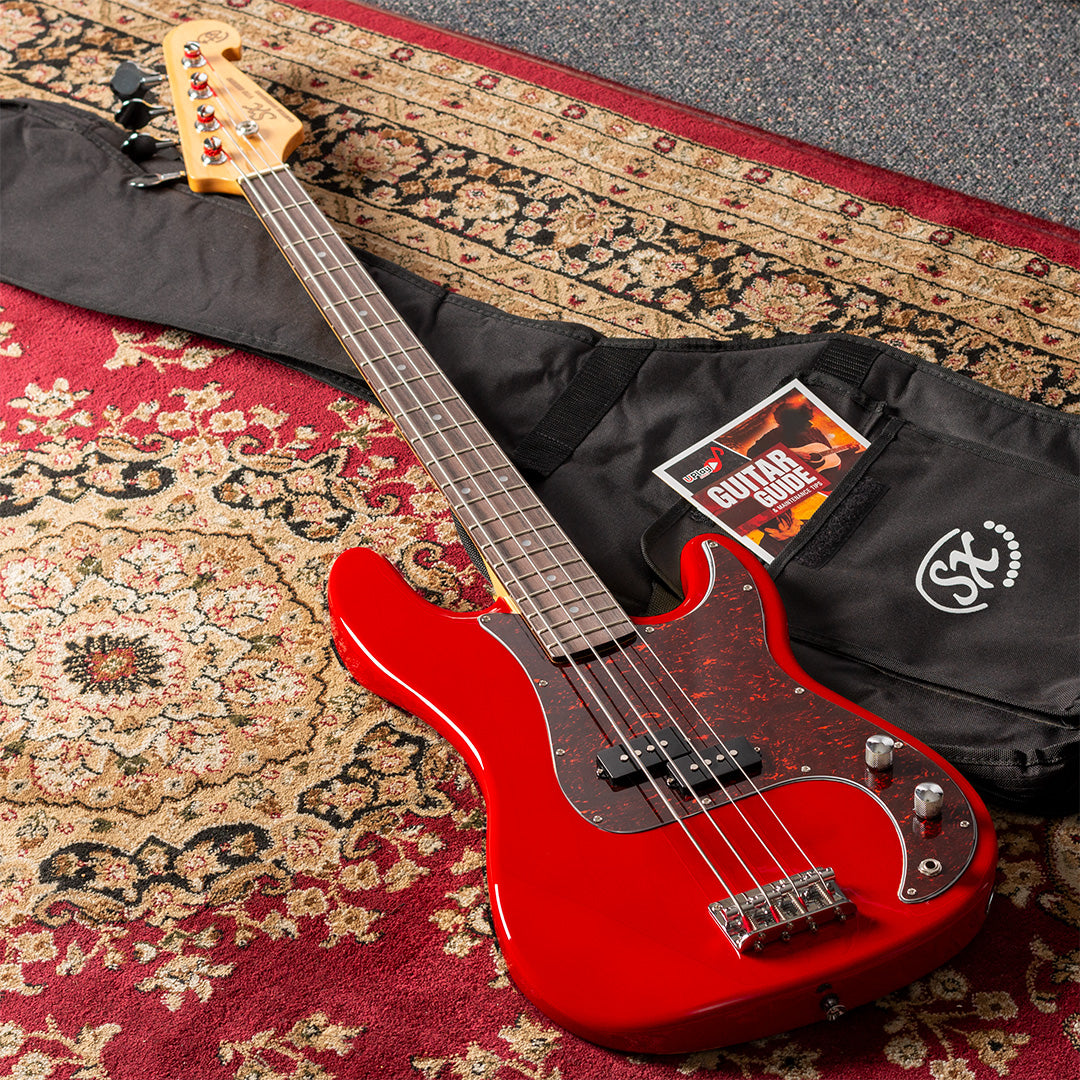 SX SPB62FR VTG Series Vintage P Style Bass Guitar | Fiesta Red