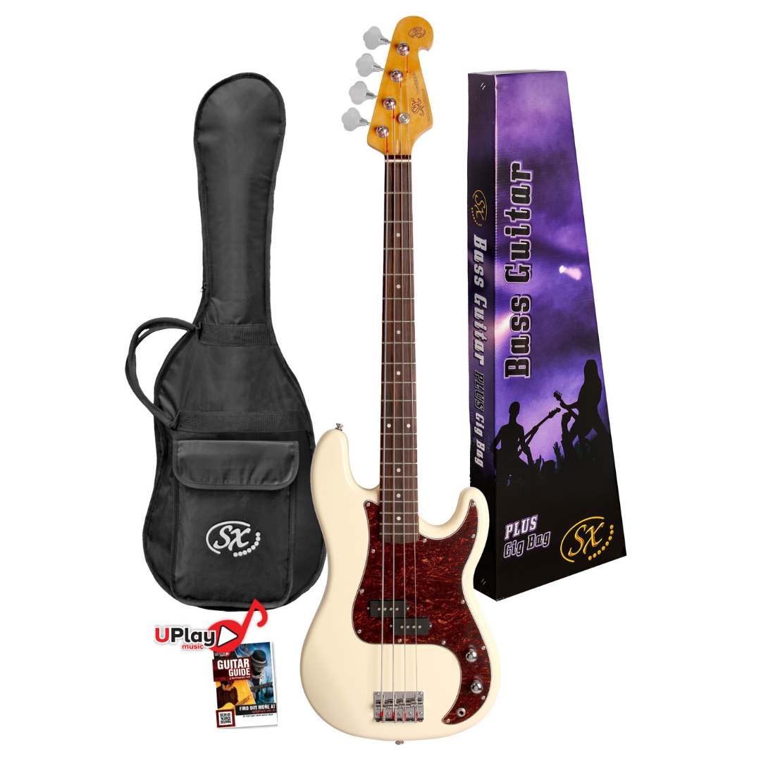 SX SPB62VWH VTG Series Vintage P Style Bass Guitar | Vintage White