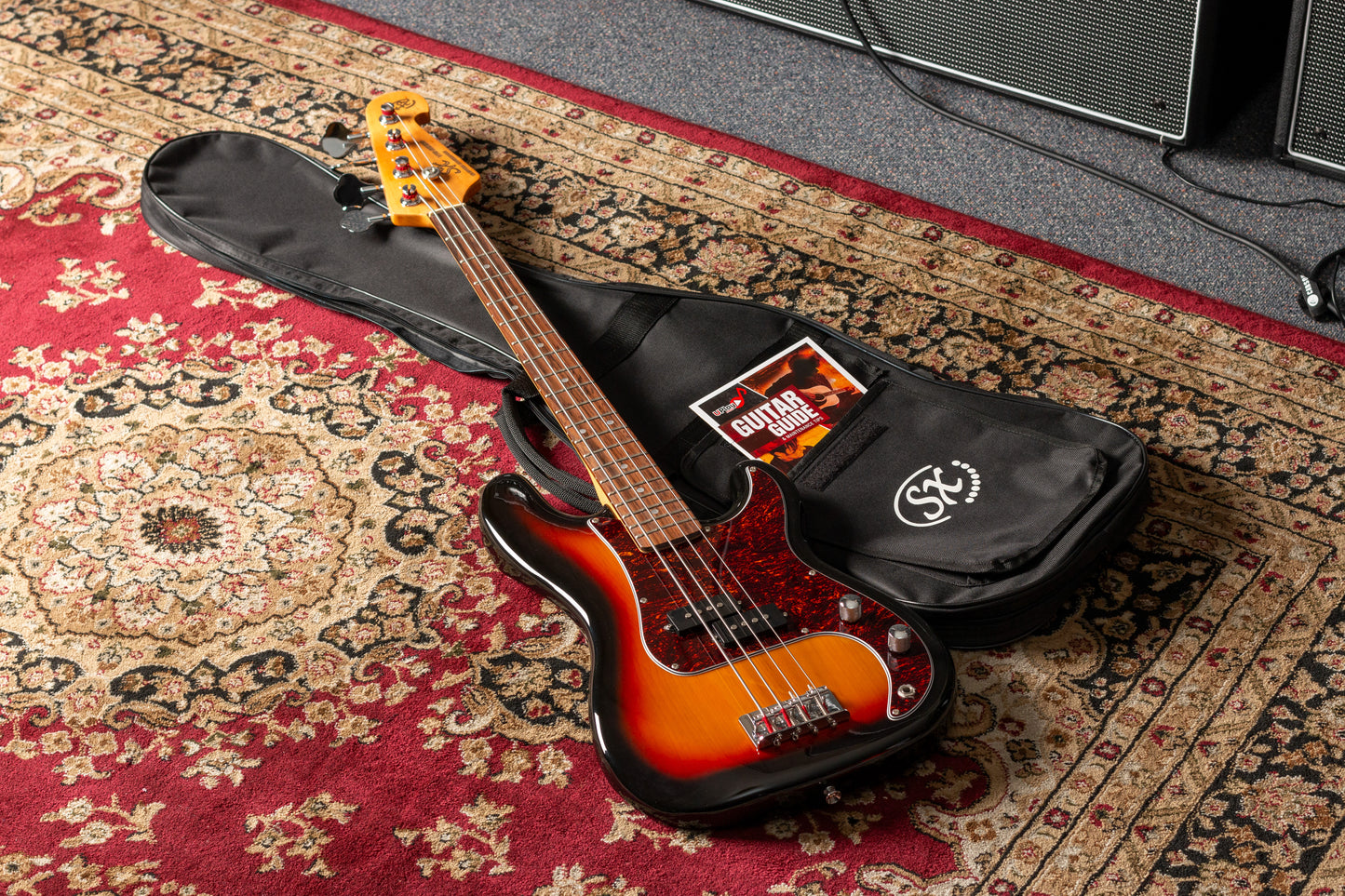 SX VEP34TS VTG Series Vintage P Style Bass Guitar | 3-Tone Sunburst | 3/4 Size