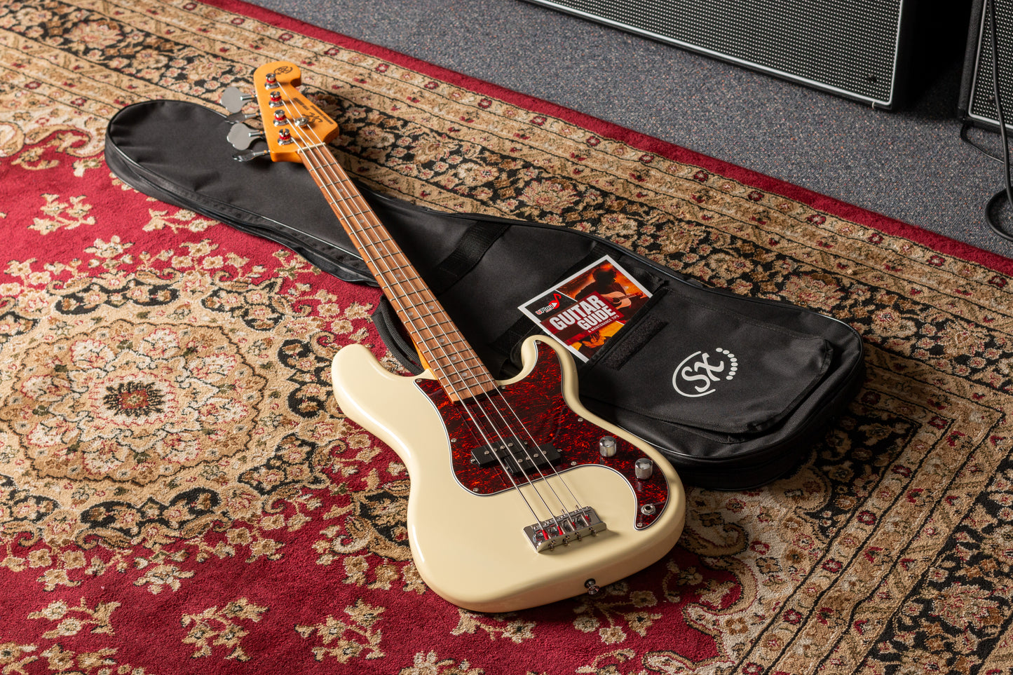 SX VEP34VWH VTG Series Vintage P Style Bass Guitar | Vintage White | 3/4 Size