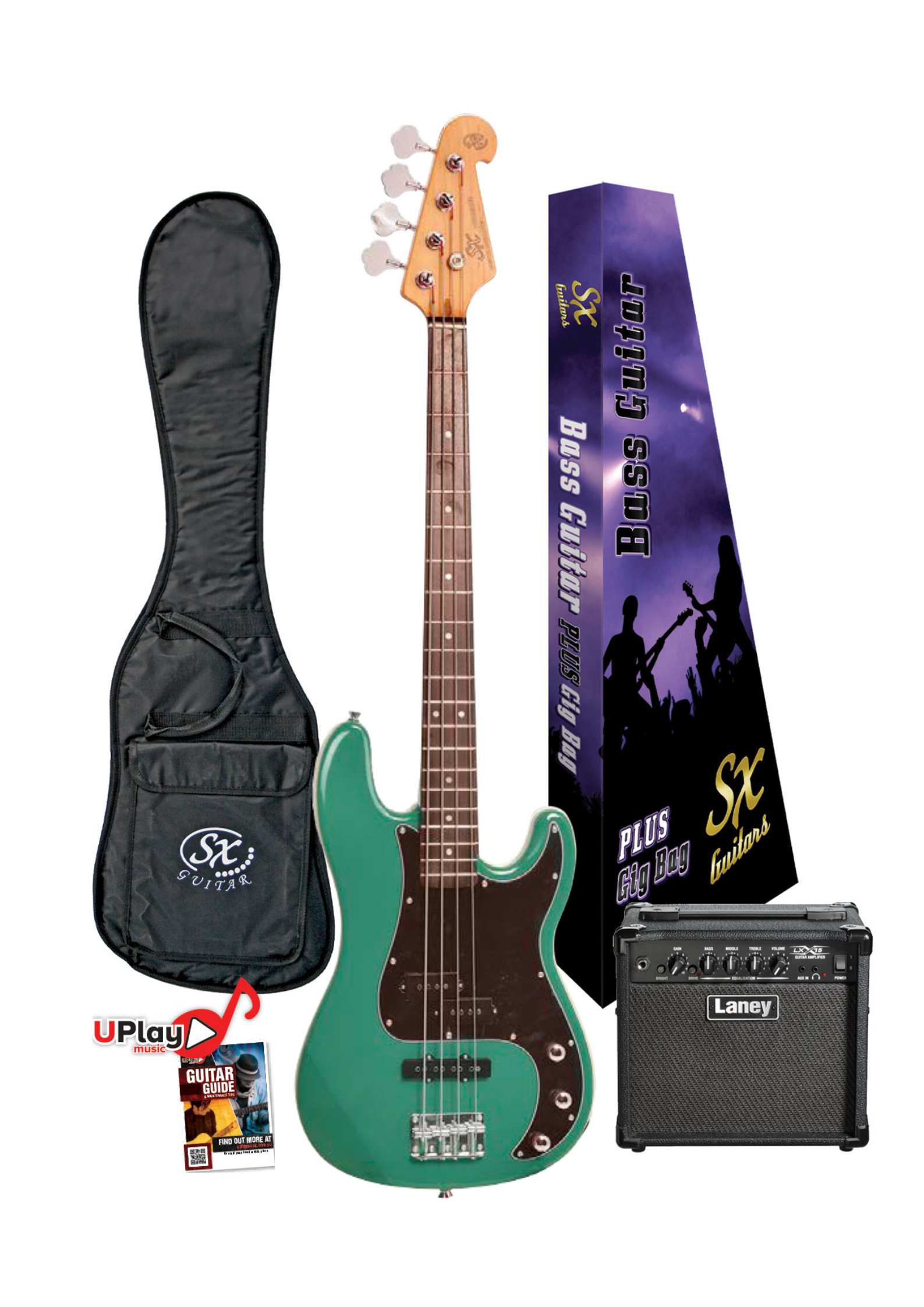 SX Vintage Style PJ Bass & Laney Amp Pack | Vintage Green