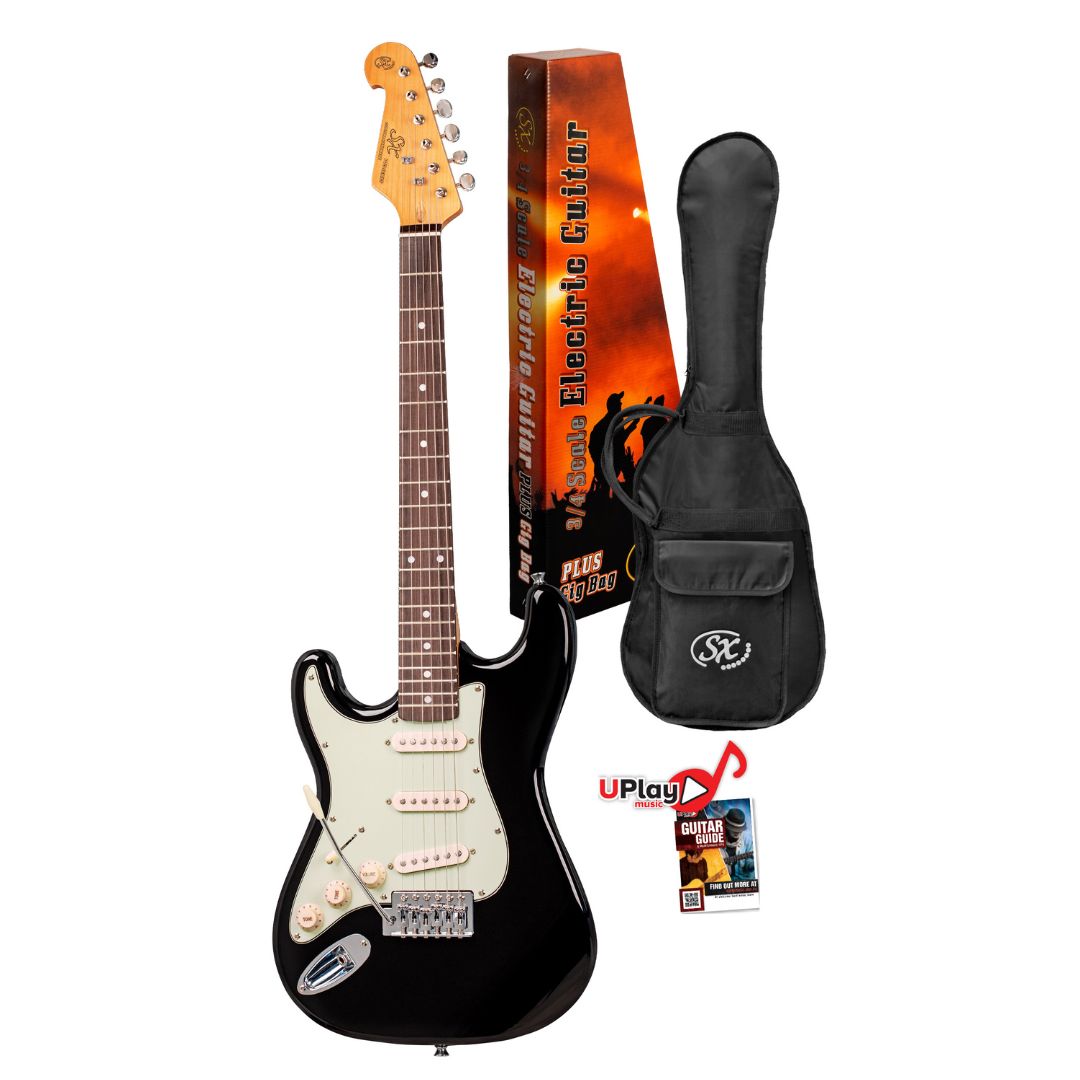 SX VES34LHB 3/4 Size Vintage Style Electric Guitar | Black | Left Handed