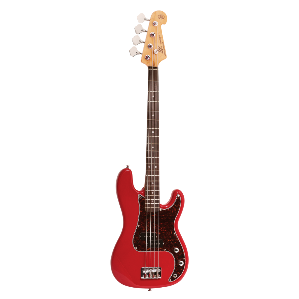 SX VTG Series Vintage P Style Bass Guitar | Fiesta Red | 3/4 Size