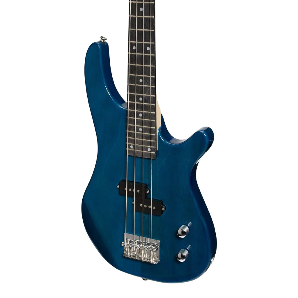 Casino 24 Series Tune-Style Electric Bass Guitar & 15w Amp Pack | Transparent Blue | Short Scale