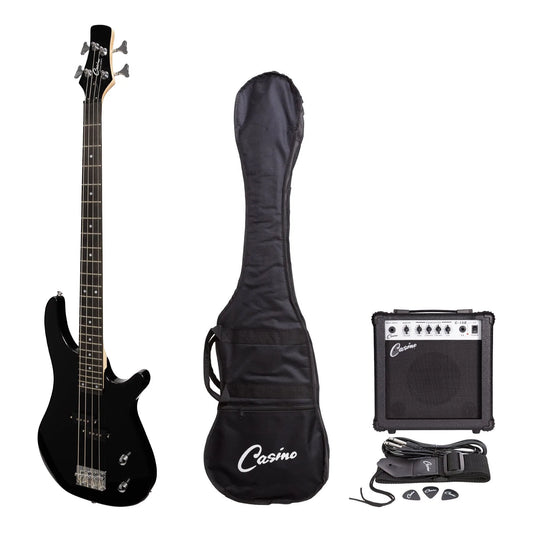 Casino 24 Series Tune-Style Electric Bass Guitar & 15w Amp Pack | Black