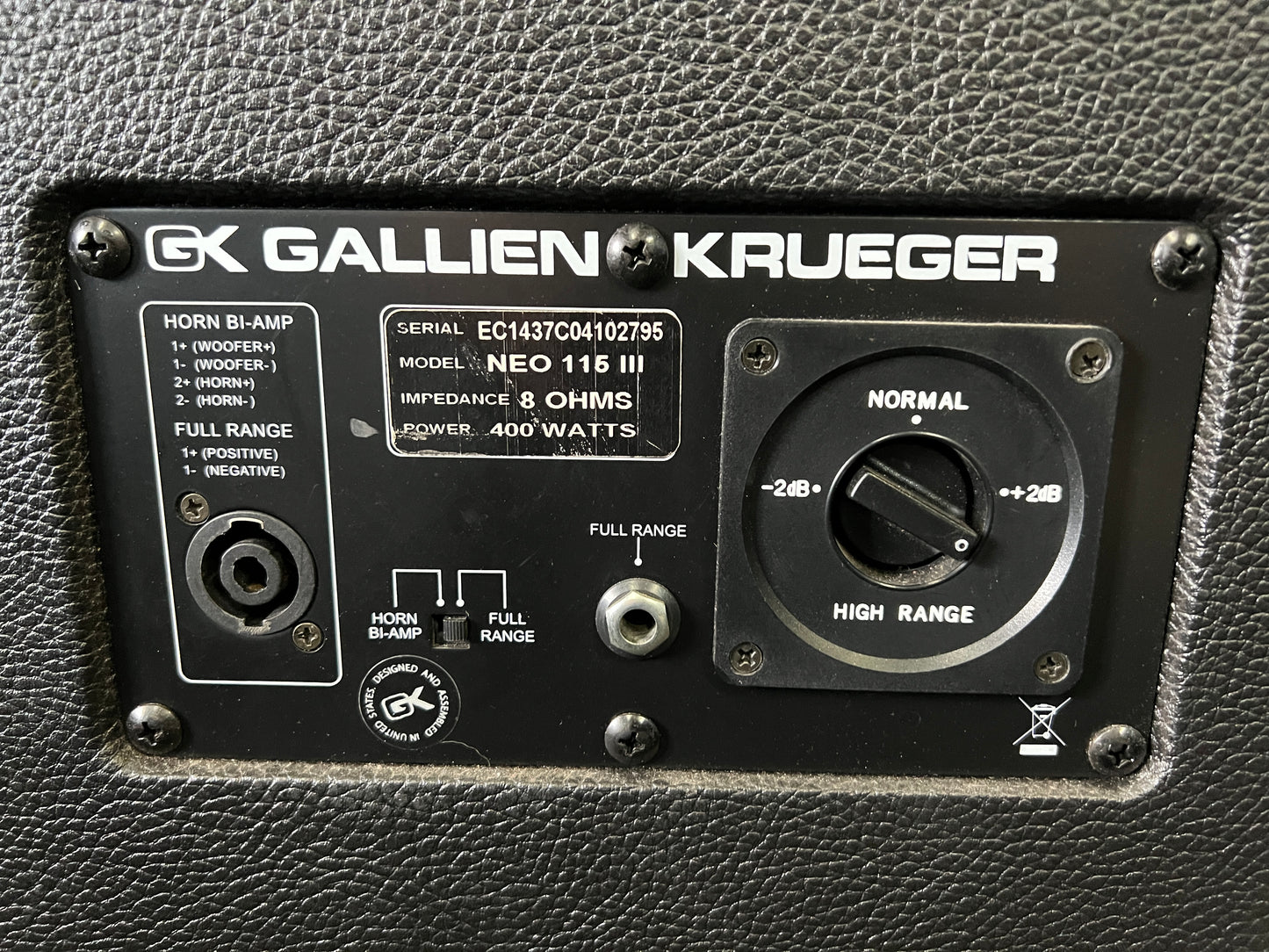 Gallien Krueger Neo 15" Bass Speaker Cab | 8ohm 400w ~ON HOLD