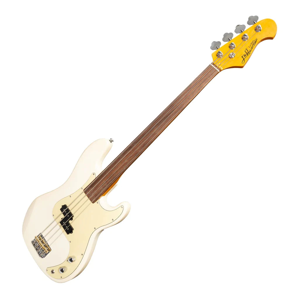 J&D Luthiers PB-Style Electric Bass Guitar | 4-String Fretless | Cream