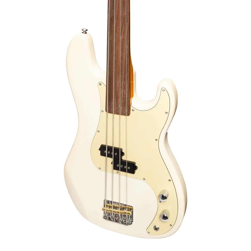 J&D Luthiers PB-Style Electric Bass Guitar | 4-String Fretless | Cream