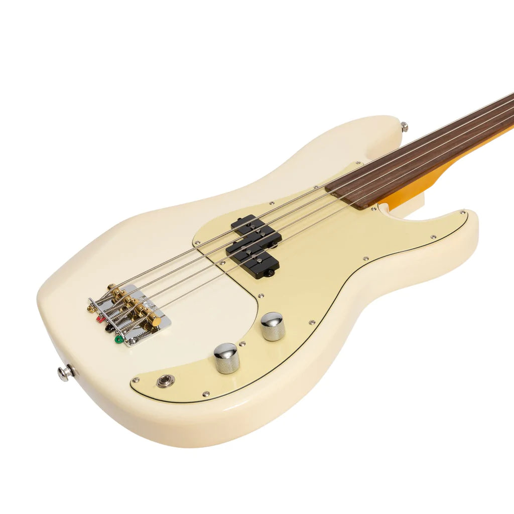 J&D Luthiers PB-Style Electric Bass Guitar | 4-String Fretless | Cream