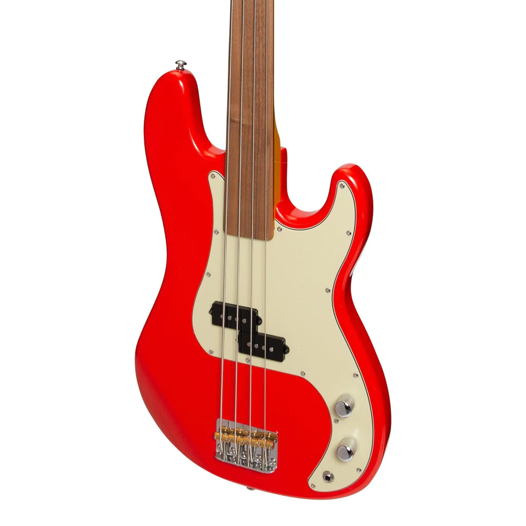 J&D Luthiers PB-Style Electric Bass Guitar | 4-String Fretless | Red