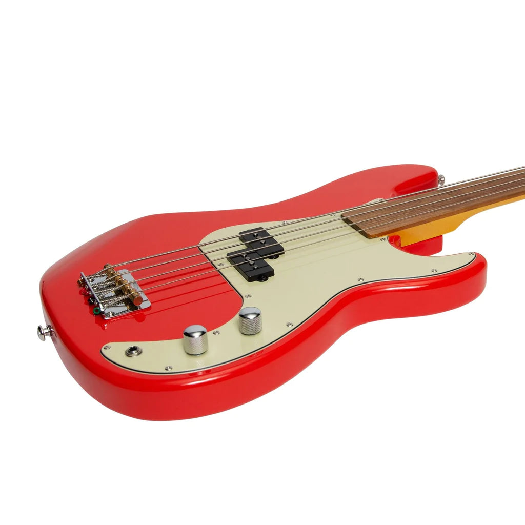 J&D Luthiers PB-Style Electric Bass Guitar | 4-String Fretless | Red