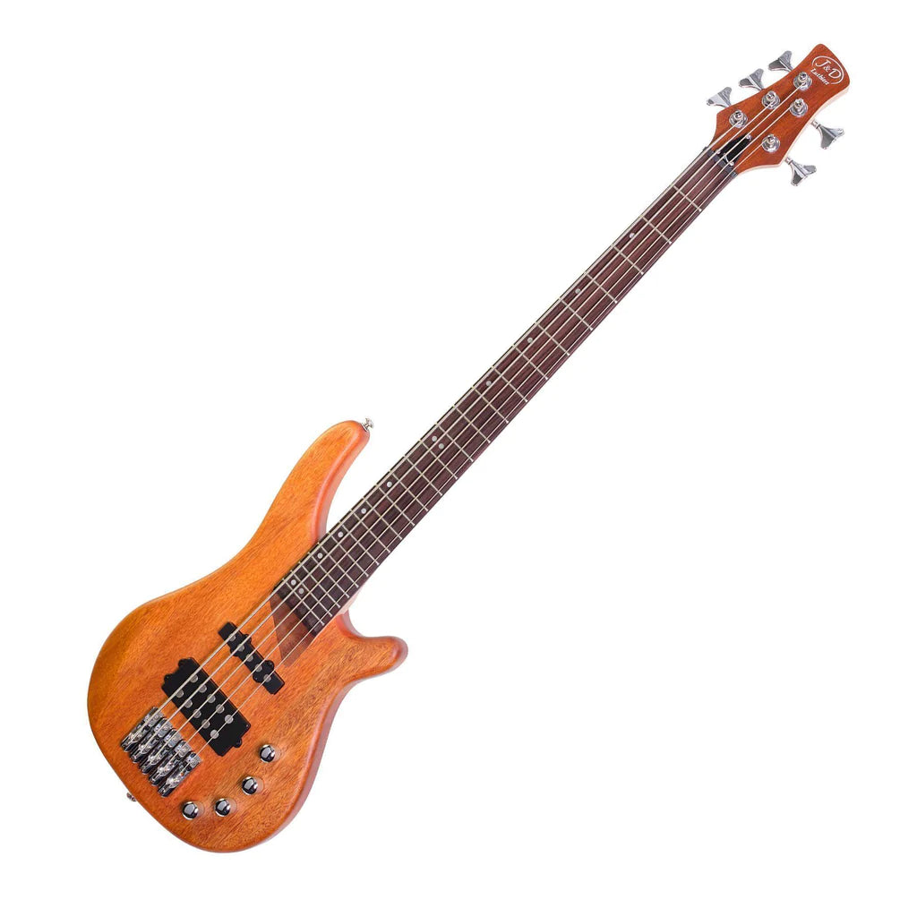 J&D Luthiers T-Style Electric Bass Guitar | 5-String | Natural Satin