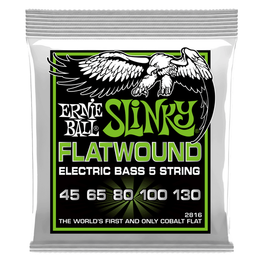 Ernie Ball P02816 Regular Slinky 5-String Flatwound Electric Bass Strings 45-130 Gauge