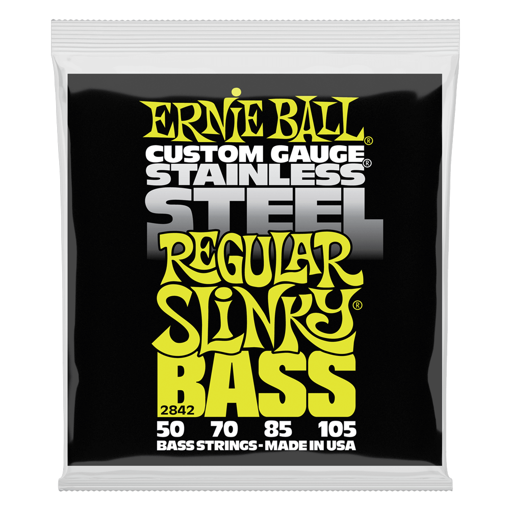 Ernie Ball P02842 Regular Slinky Stainless Steel Electric Bass Strings 50-105 Gauge