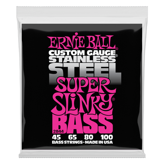 Ernie Ball P02844 Super Slinky Stainless Steel Electric Bass Strings 45-100 Gauge