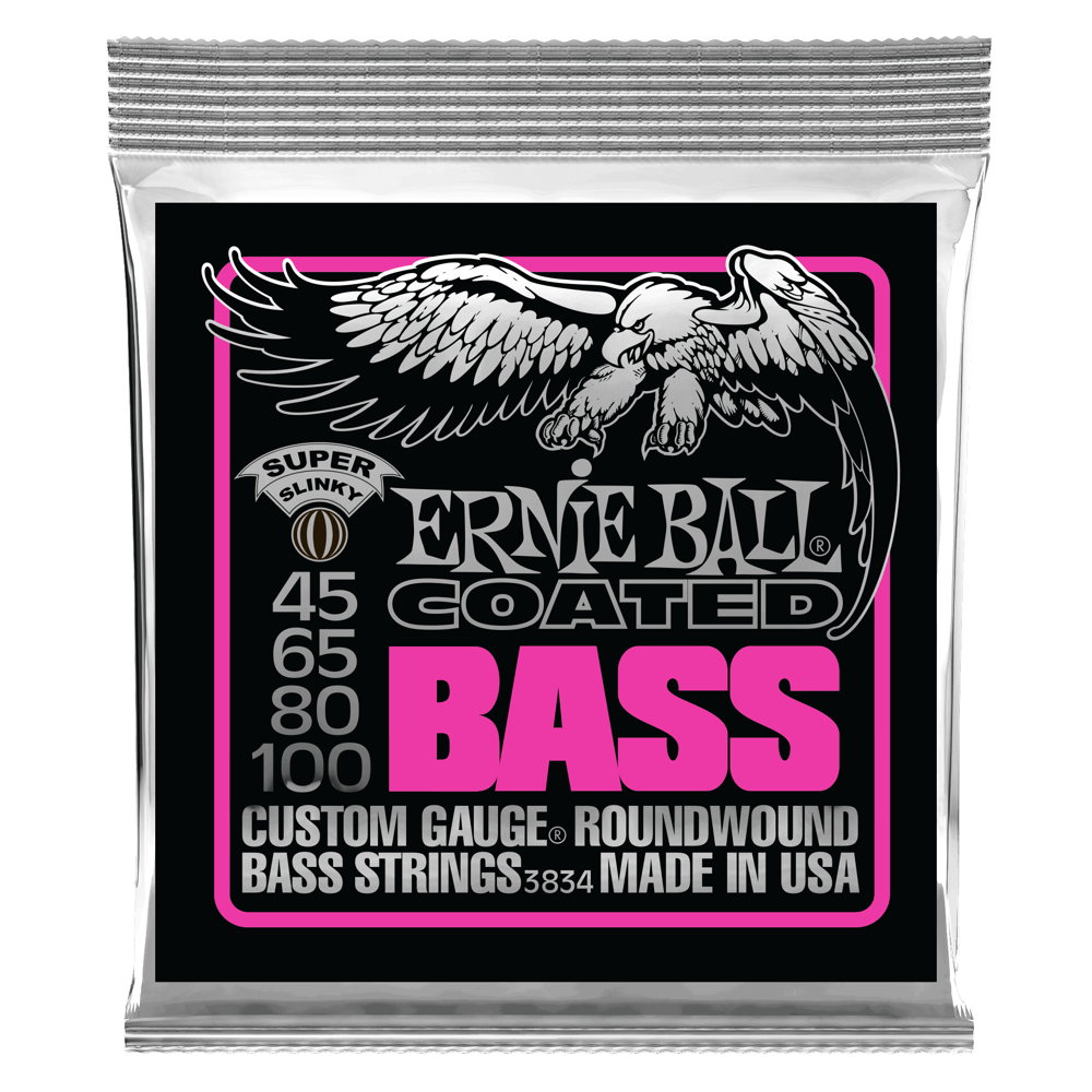 Ernie Ball P03834 Super Slinky Coated Electric Bass Strings 45-100 Gauge