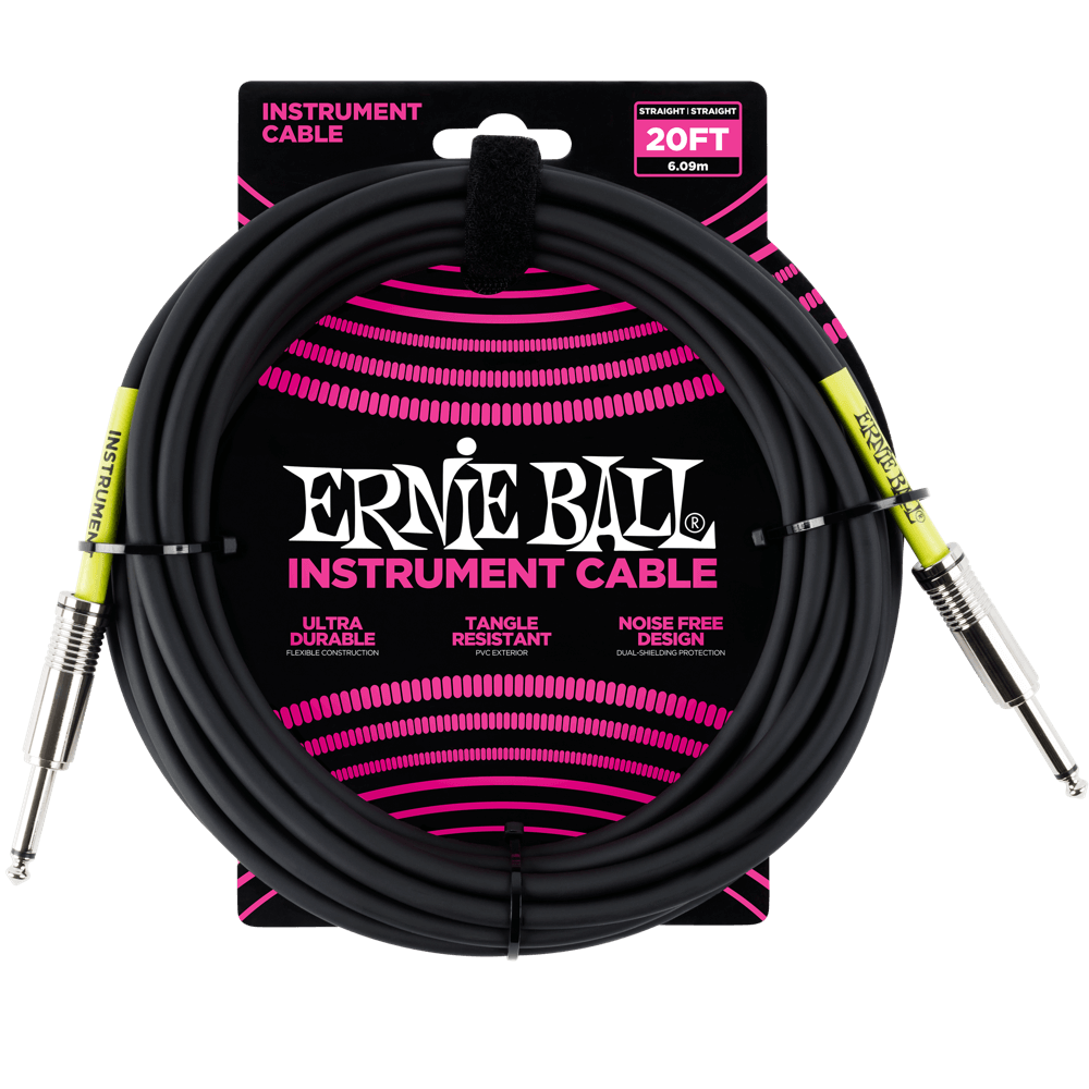 Ernie Ball 20' Straight / Straight Instrument Cable | Black