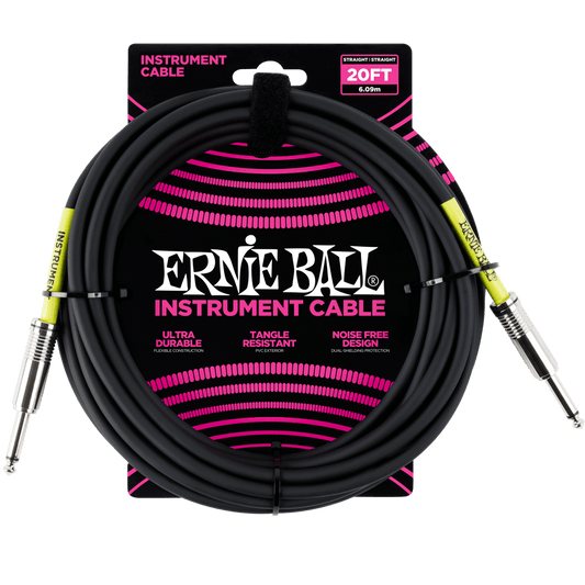 Ernie Ball 20' Straight / Straight Instrument Cable | Black
