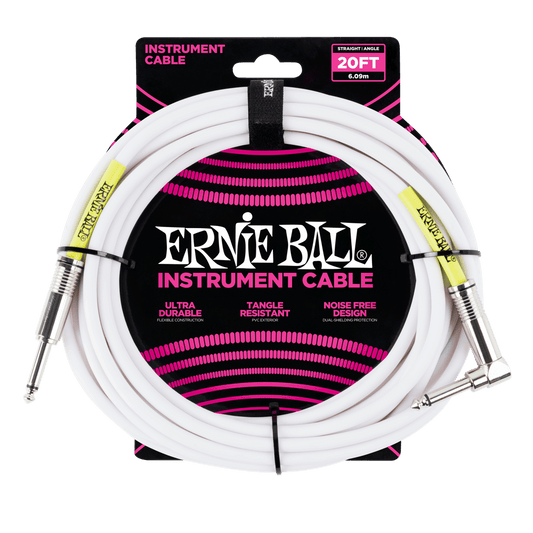 Ernie Ball 20' Straight / Angle Instrument Cable | White