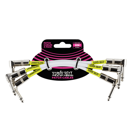 Ernie Ball 6" Angle / Angle Patch Cable 3 Pack - White