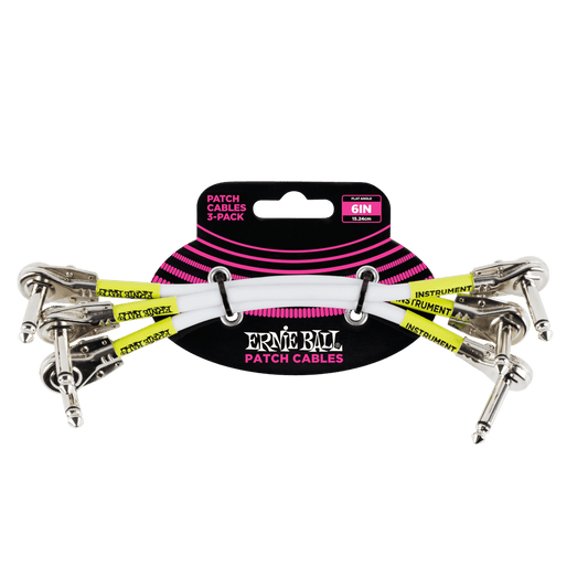 Ernie Ball 6" Flat Angle / Flat Angle Patch Cable 3 Pack - White