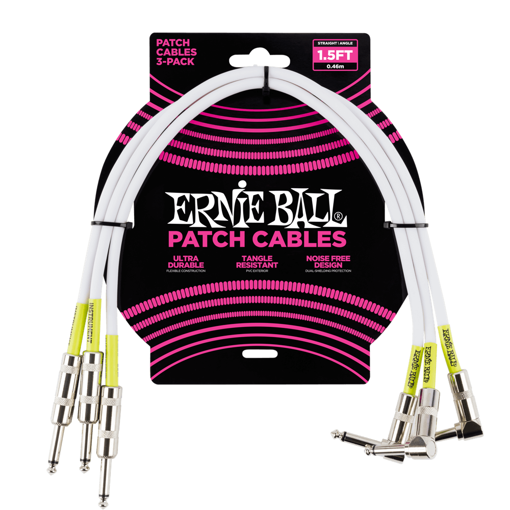 Ernie Ball 1.5' Straight / Angle Patch Cable 3 Pack - White