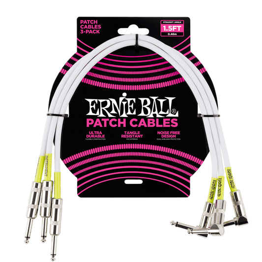 Ernie Ball 1.5' Straight / Angle Patch Cable 3 Pack - White