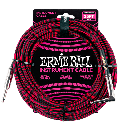 Ernie Ball 25' Braided Straight / Angle Instrument Cable | Red Black