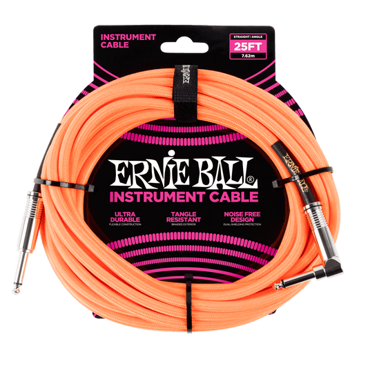 Ernie Ball 25' Braided Straight / Angle Instrument Cable | Neon Orange