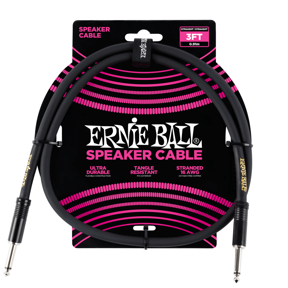 Ernie Ball 3' Straight / Straight Speaker Cable | Black