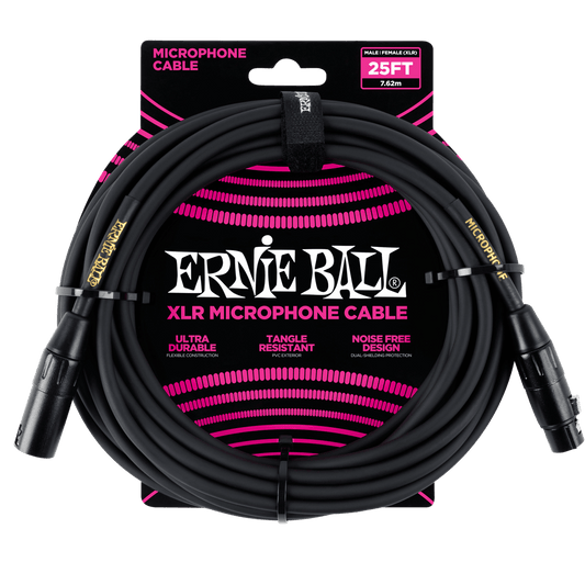 Ernie Ball 25' Male / Female XLR Microphone Cable | Black