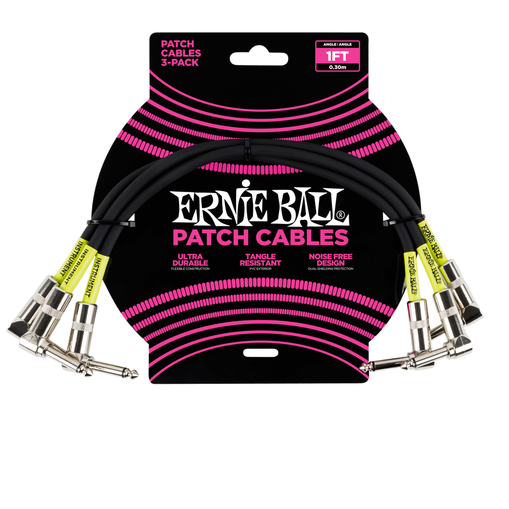 Ernie Ball 1' Angle / Angle Patch Cable 3 Pack - Black