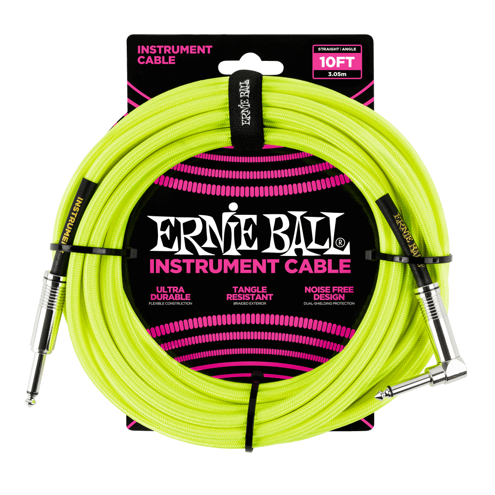 Ernie Ball 10' Braided Straight / Angle Instrument Cable | Neon Yellow
