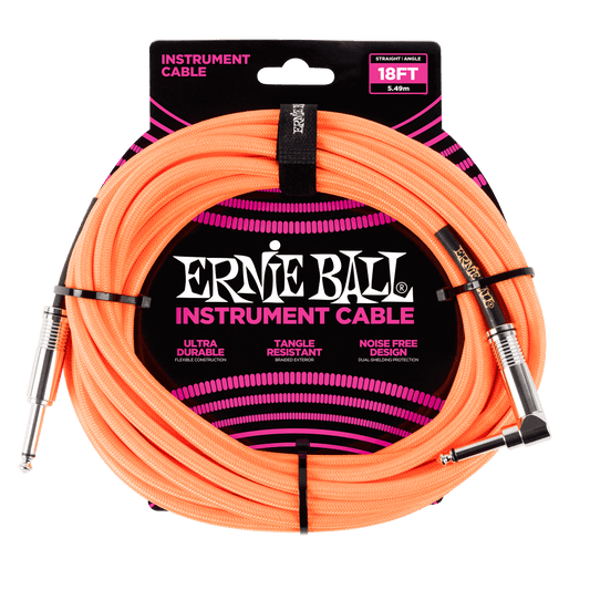 Ernie Ball 18' Braided Straight / Angle Instrument Cable | Neon Orange