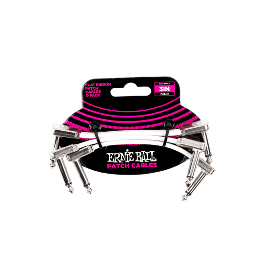 Ernie Ball 3" Flat Ribbon Patch Cable 3 Pack - White