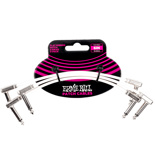 Ernie Ball 6" Flat Ribbon Patch Cable 3 Pack - White