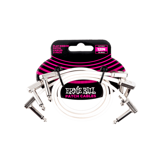 Ernie Ball 12" Flat Ribbon Patch Cable 3 Pack - White