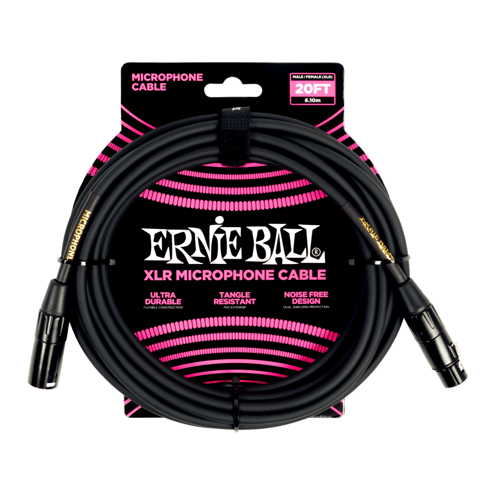 Ernie Ball 20' Male / Female XLR Microphone Cable | Black