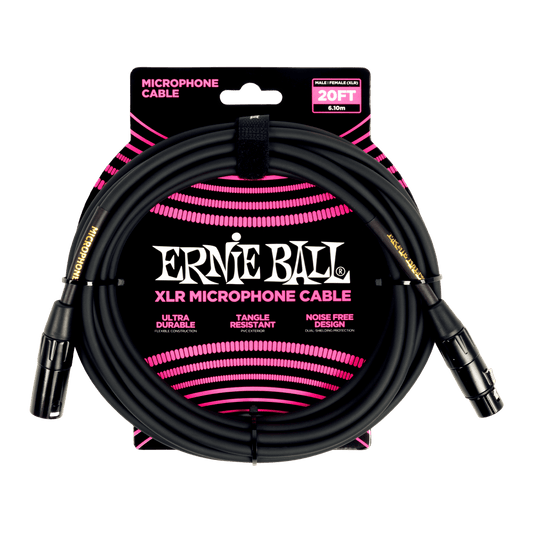 Ernie Ball 20' Male / Female XLR Microphone Cable | Black