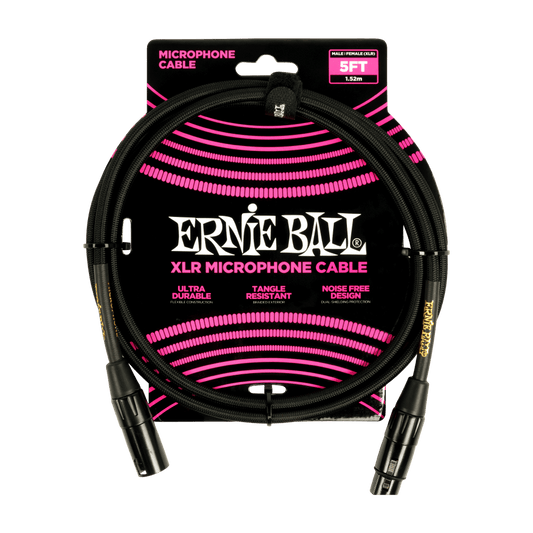 Ernie Ball 5' Braided Male / Female XLR Microphone Cable | Black