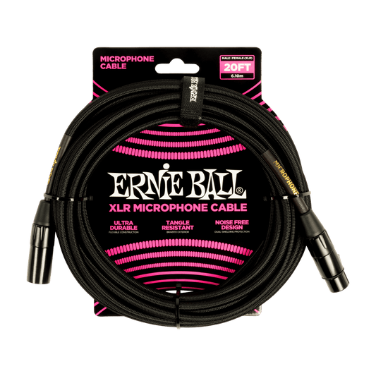 Ernie Ball 20' Braided Male / Female XLR Microphone Cable | Black