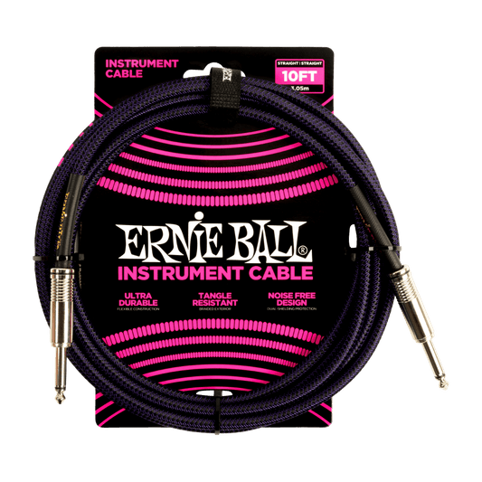 Ernie Ball 10' Braided Straight / Straight Instrument Cable | Purple Black