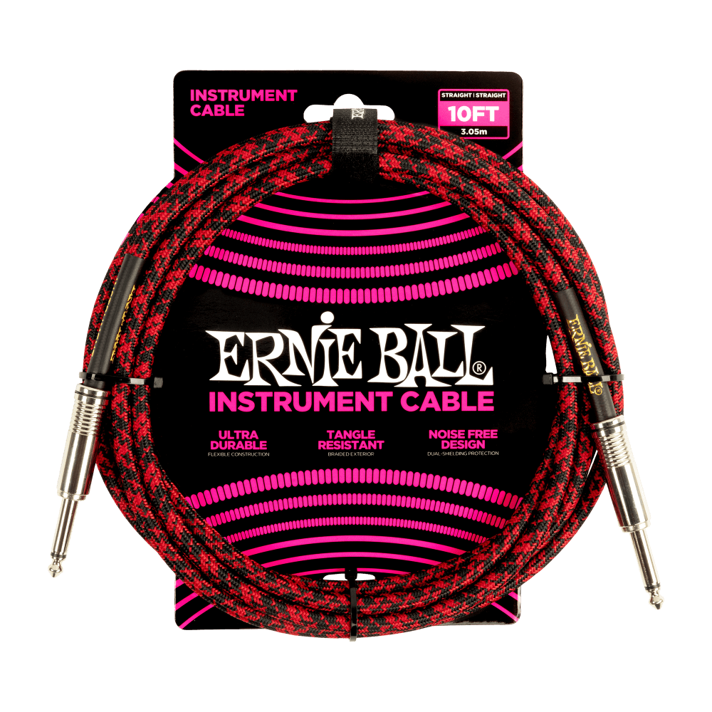 Ernie Ball 10' Braided Straight / Straight Instrument Cable | Red Black